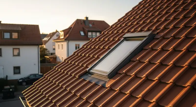 Modernes Dachfenster in einem deutschen Ziegeldach mit sauberem Eindeckrahmen
