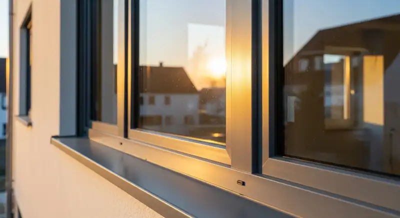 Fensterdetail mit dichtem Anschluss, moderner Verglasung und gepflegtem Wohnhausrahmen
