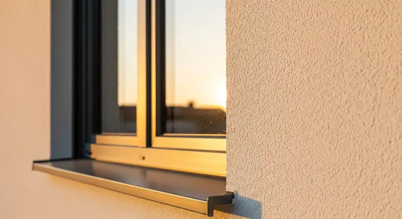 Modernes dreifach verglastes Fenster mit sauberer Laibung und hellem Rahmen in einem Wohnhaus