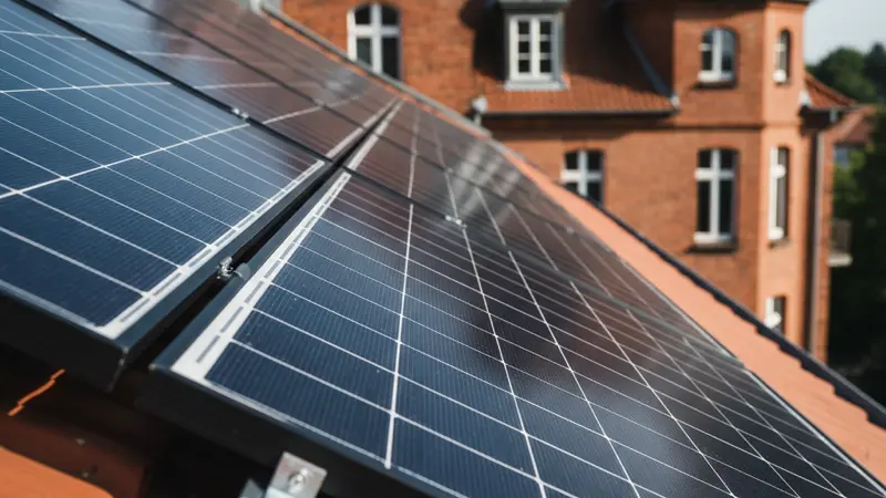 Solarpanels auf einem Berliner Dach in einem Wohngebiet