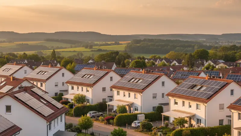 Wohnsiedlung in Bielefeld mit mehreren Solardächern