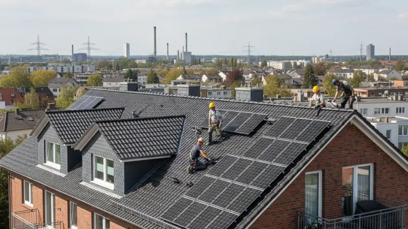 Solarmontage auf einem Bochumer Reihenhaus