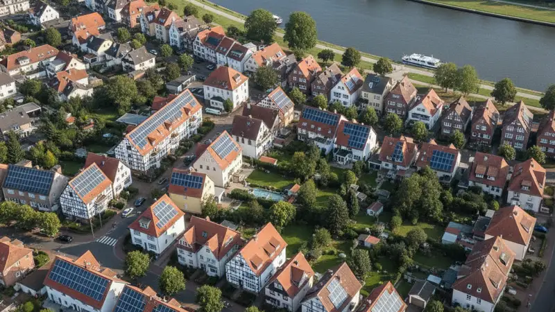 Bremer Stadtpanorama an der Weser mit Solardächern
