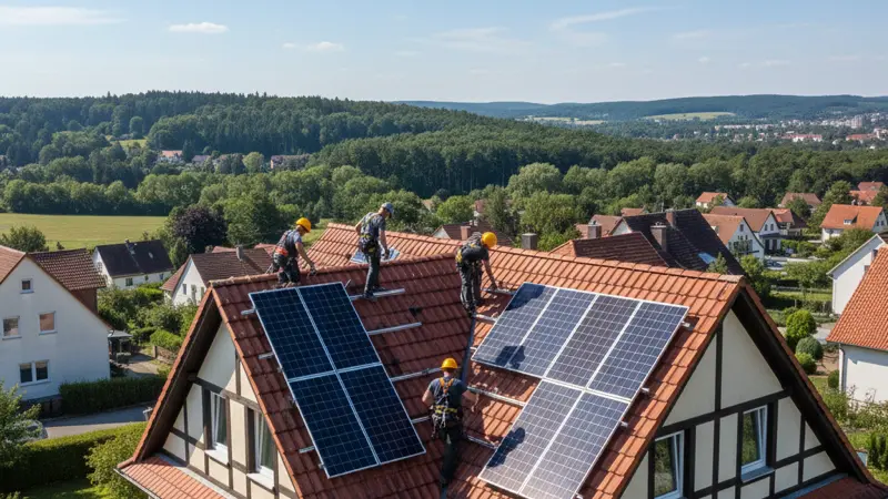 Solarmontage auf einem Dresdner Dach