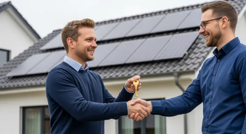 Exklusiver Handschlag zwischen Hausbesitzer und Solarinstallateur
