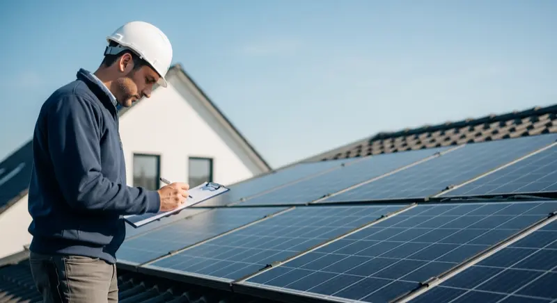 Qualitätsprüfung bei der Solarinstallation auf einem deutschen Hausdach