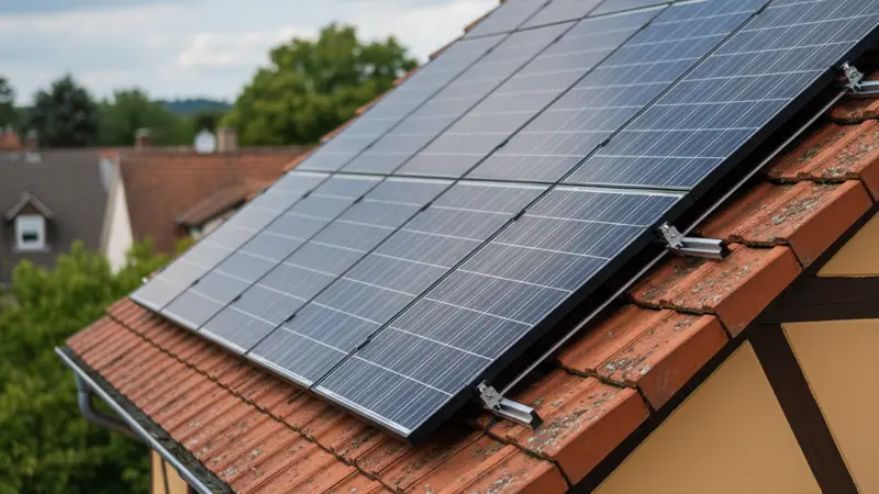 Solarmodule auf einem Frankfurter Dach