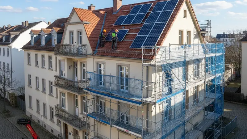 Montage einer Solaranlage auf einem Frankfurter Einfamilienhaus