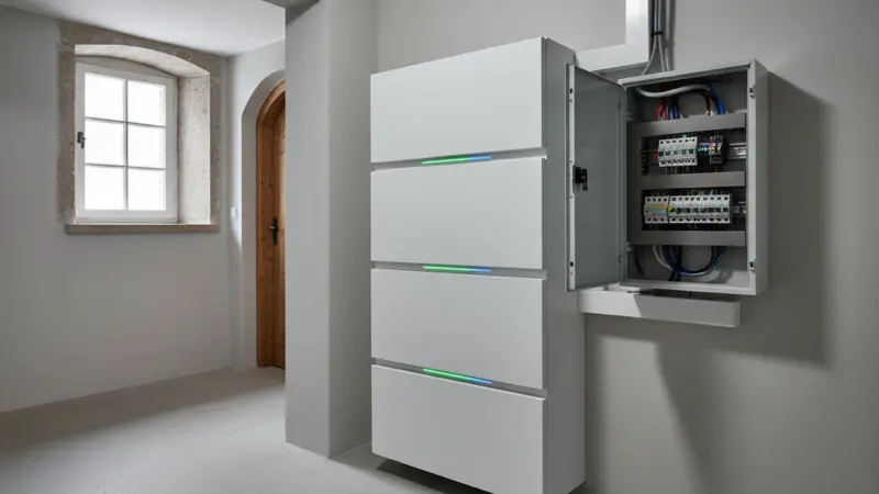 Batteriespeicher für Solaranlage in einem Frankfurter Keller