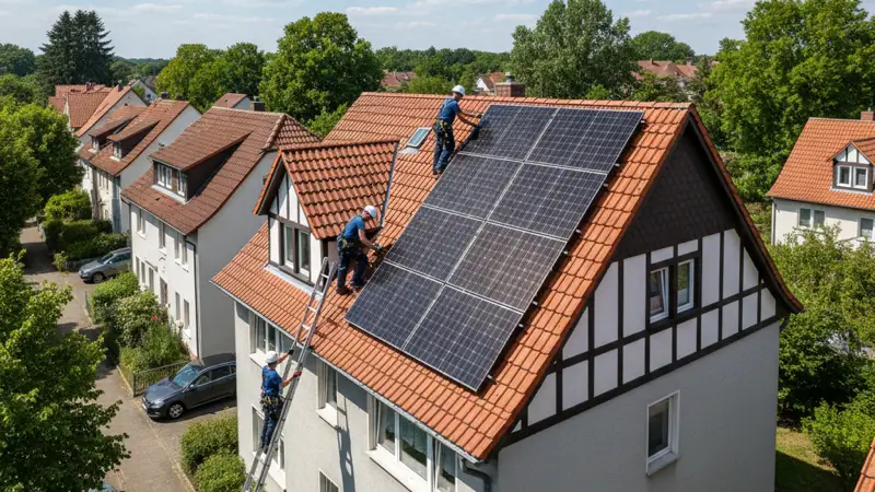 Solaranlage Montage auf einem Hannoveraner Dach