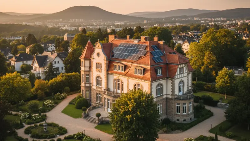 Solaranlage auf einem Bonner Einfamilienhaus mit Blick auf das Siebengebirge
