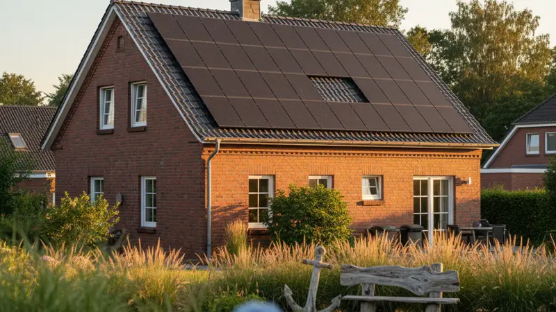 Solaranlage auf einem Bremer Einfamilienhaus mit Blick auf die Weser