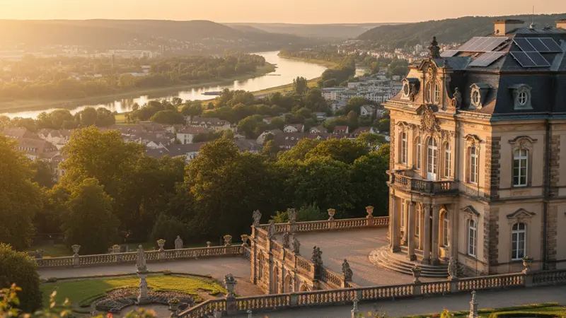 Solaranlage auf einem Dresdner Einfamilienhaus mit Blick auf die Elbe