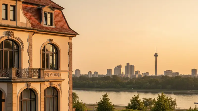 Solaranlage auf einem Düsseldorfer Einfamilienhaus mit Blick auf den Rhein