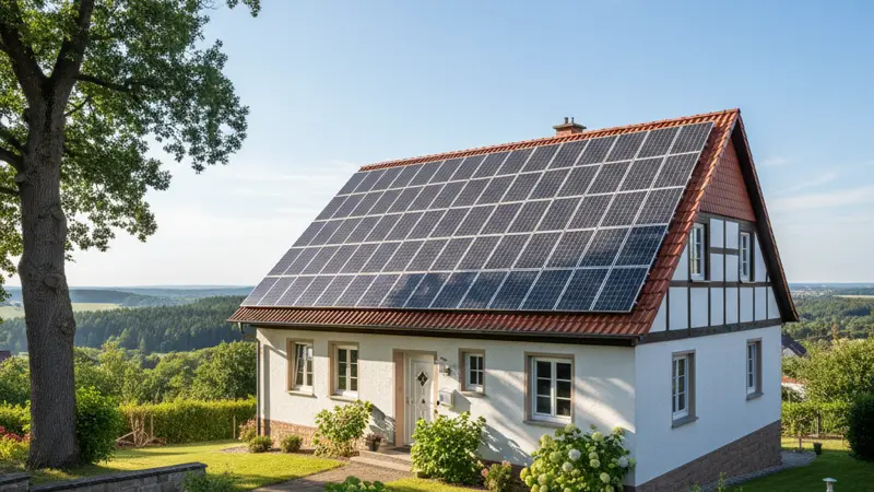 Solarinstallateur bei der Montage einer PV-Anlage auf einem Karlsruher Dach