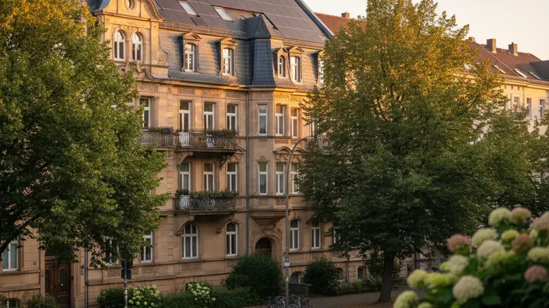 Solarmodule auf einem sanierten Leipziger Altbau