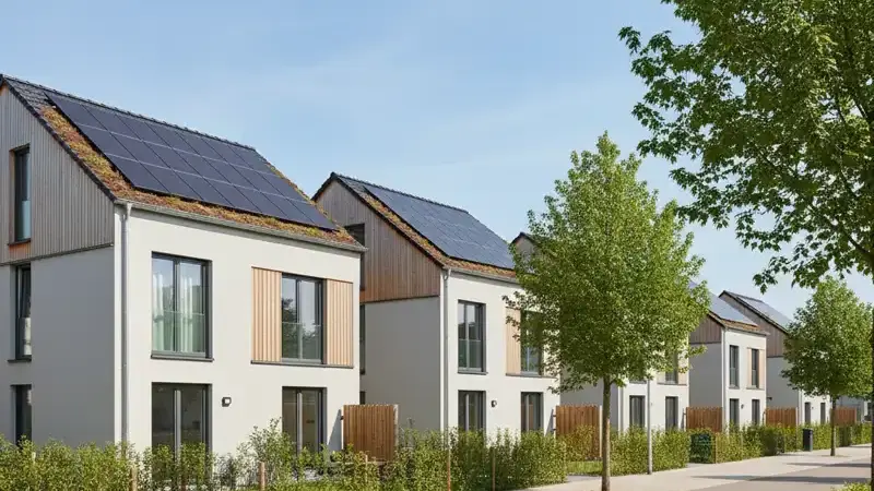 Neubausiedlung in Mannheim mit Solardaechern