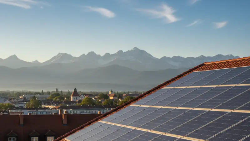 Münchner Photovoltaik mit Blick auf klare Wetterlage