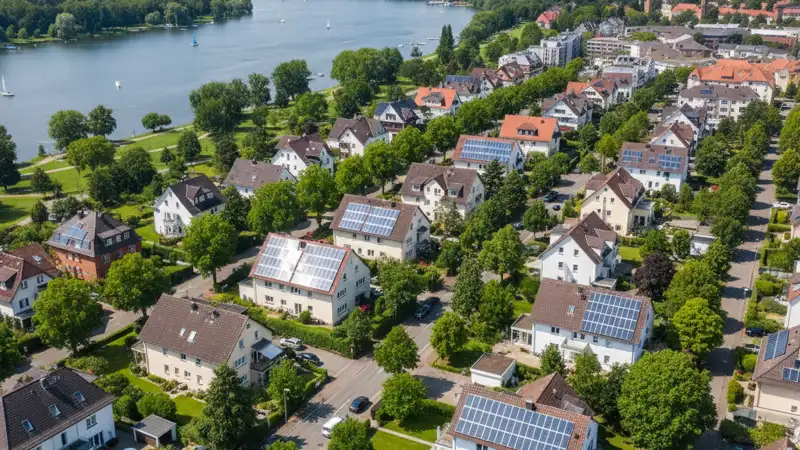 Münster Aasee Panorama mit Solardächern