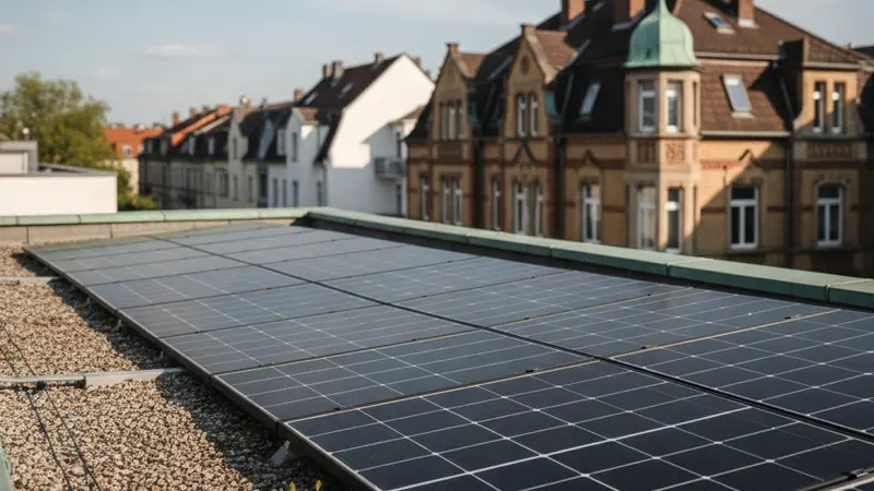 PV Anlage auf einem Niederkasseler Einfamilienhaus mit Blick über die Dächer