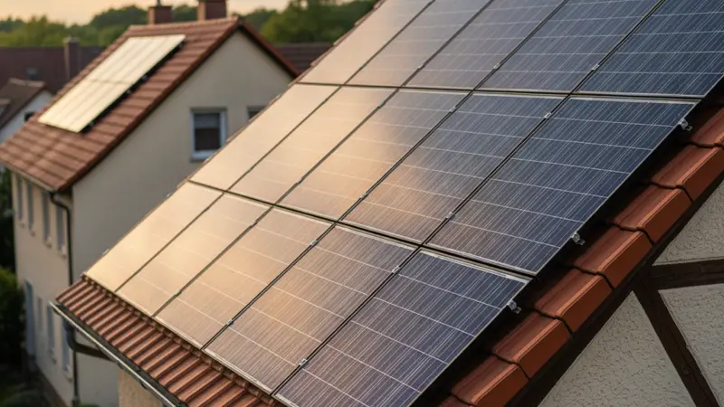 Nahaufnahme einer Solaranlage auf einem Nürnberger Dach
