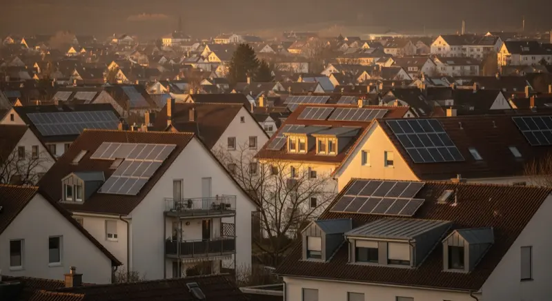 Solaranlagen auf Einfamilienhäusern in einer Nürnberger Siedlung