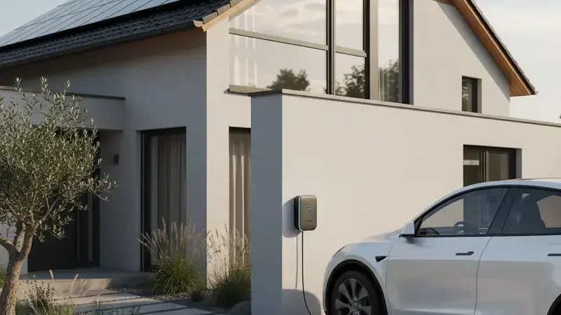Wallbox und Haustechnik an einem Nürnberger Haus mit PV-Anlage
