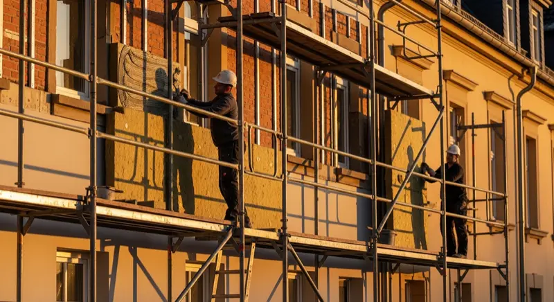 Fassadendämmung an einem Einfamilienhaus als Beispiel für BEG-Förderung der Gebaeudehülle