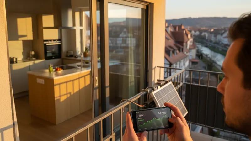 Smartphone App zeigt Echtzeit Ertragsdaten eines Balkonkraftwerks