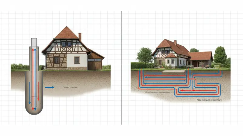 Vergleich Erdwärmepumpe und Luft-Wärmepumpe vor einem Einfamilienhaus