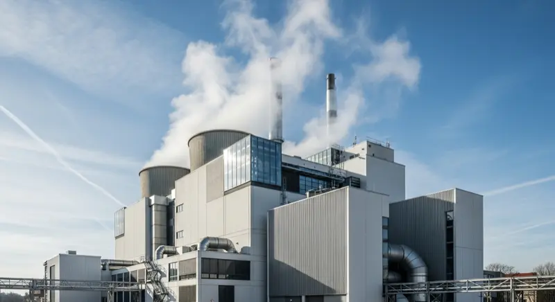 Heizkraftwerk mit Fernwärmeleitungen - Wärmeversorgung für Wohngebiete