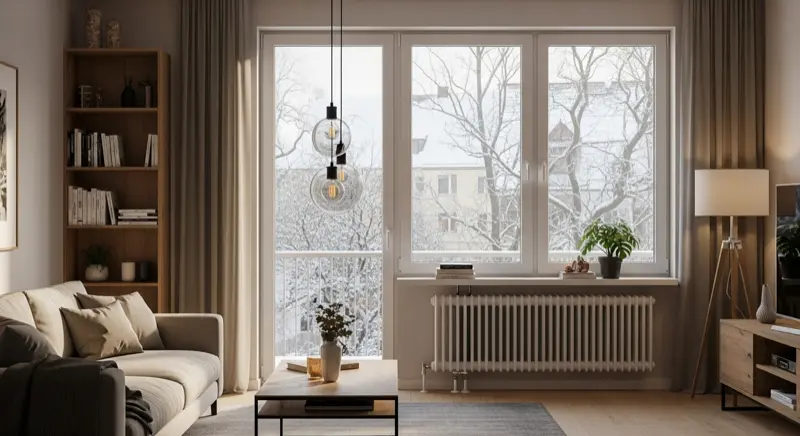 Modernes Wohnzimmer mit Fernwärme-Heizung - behagliche Wärme ohne sichtbare Technik