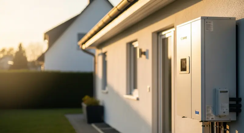 Moderne Luft-Wasser-Wärmepumpe als Alternative zur Gasheizung am Einfamilienhaus