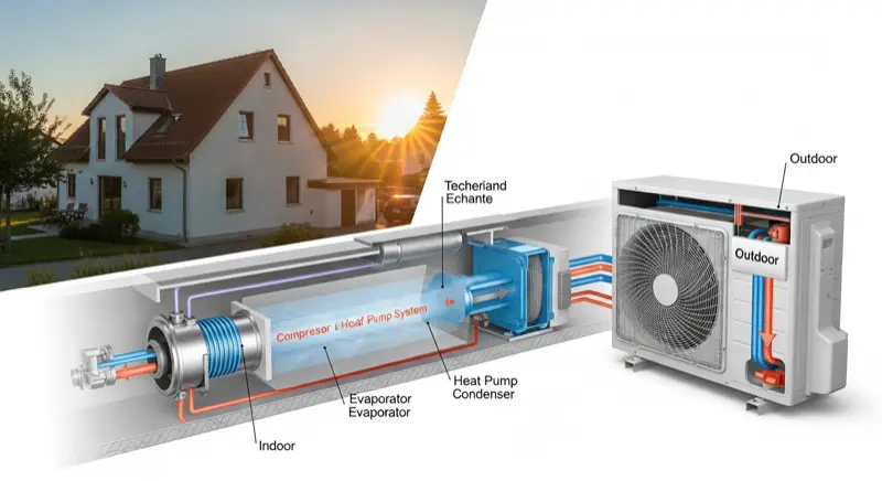 Energieberater prüft die Heizungsanlage im Keller eines Einfamilienhauses vor der Umrüstung auf Wärmepumpe
