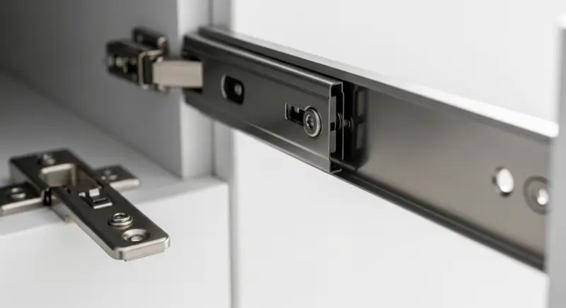 Detailansicht einer Häcker Küche mit Soft-Close-Schublade, Innenauszug und Markenbeschlägen