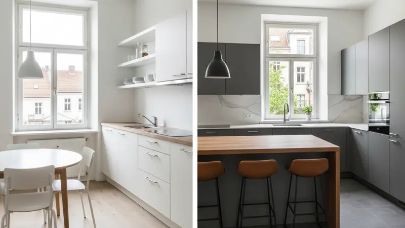 Vergleich IKEA Küche und Markenküche nebeneinander - Materialunterschiede und Verarbeitung