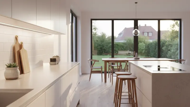 LED-Stripe im Aluminiumprofil unter einem Küchenschrank, gleichmäßiges Lichtband