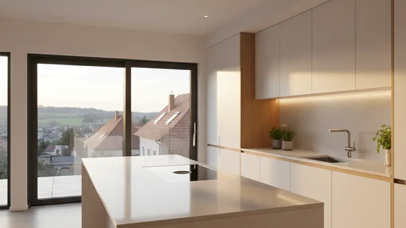 LED-Unterbauleuchten beleuchten die Arbeitsfläche einer modernen Küche