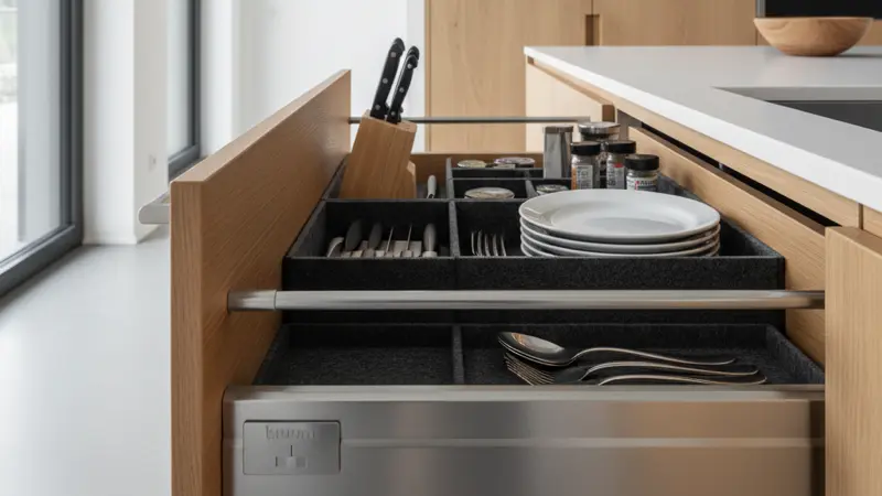Nolte Küche Detailaufnahme - hochwertige Soft-Close-Schublade mit Innenauszug