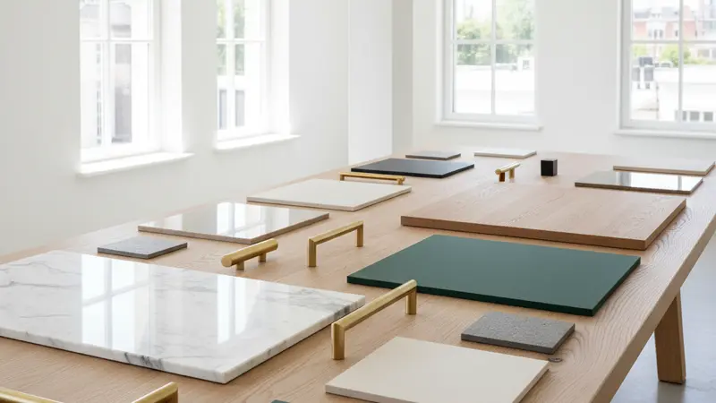 Detailansicht von SieMatic Materialien: Piano-Lack, Echtholzfurnier und Aluminium-Interior