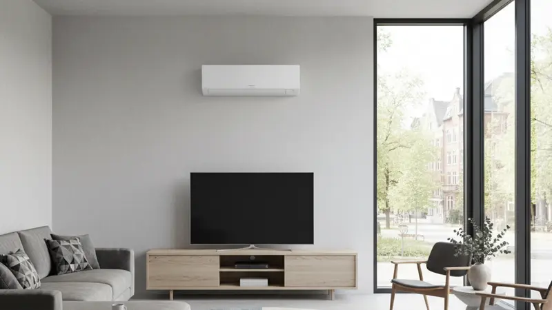 Innengerät einer Luft-Luft-Wärmepumpe im Wohnraum