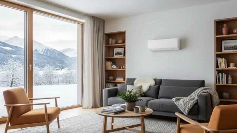 Luft-Luft-Wärmepumpe im modernen Wohnzimmer