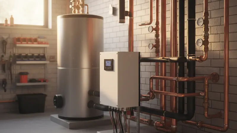 Pufferspeicher und Heizungstechnik im Keller