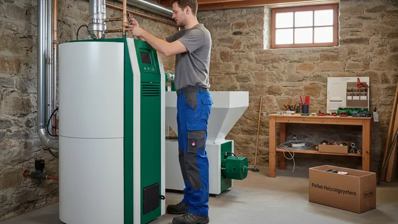 Fachbetrieb installiert Pelletheizung im Keller