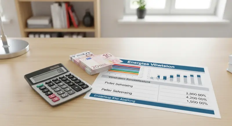 Kostenkalkulation Pelletheizung auf dem Schreibtisch