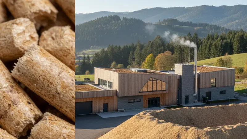 Holzpellets Nahaufnahme - genormte Presslinge aus Sägespänen