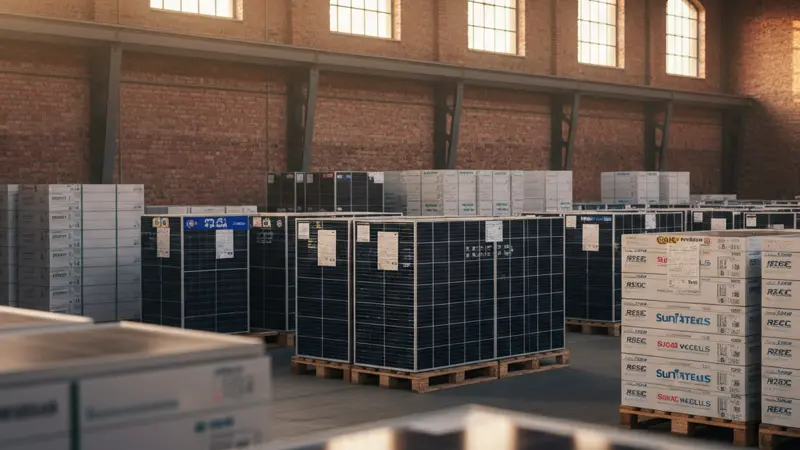 Hochwertige Solarmodule verschiedener Hersteller im Lager