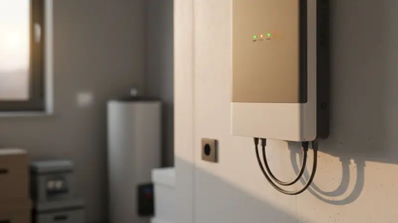 Moderner Wechselrichter montiert in einem Hauswirtschaftsraum