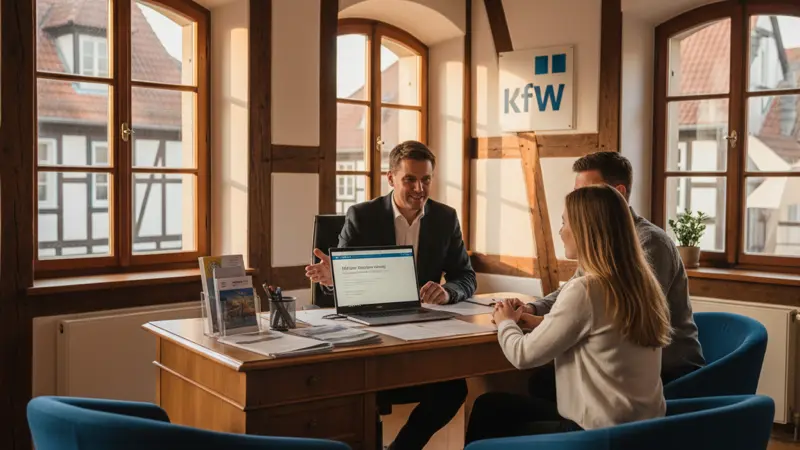 Beratungsgespräch bei der Bank zur KfW-Kreditbeantragung für eine Photovoltaikanlage