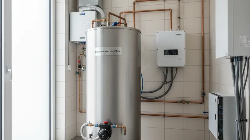 PV-Heizstab eingebaut in einem 300-Liter-Warmwasserspeicher